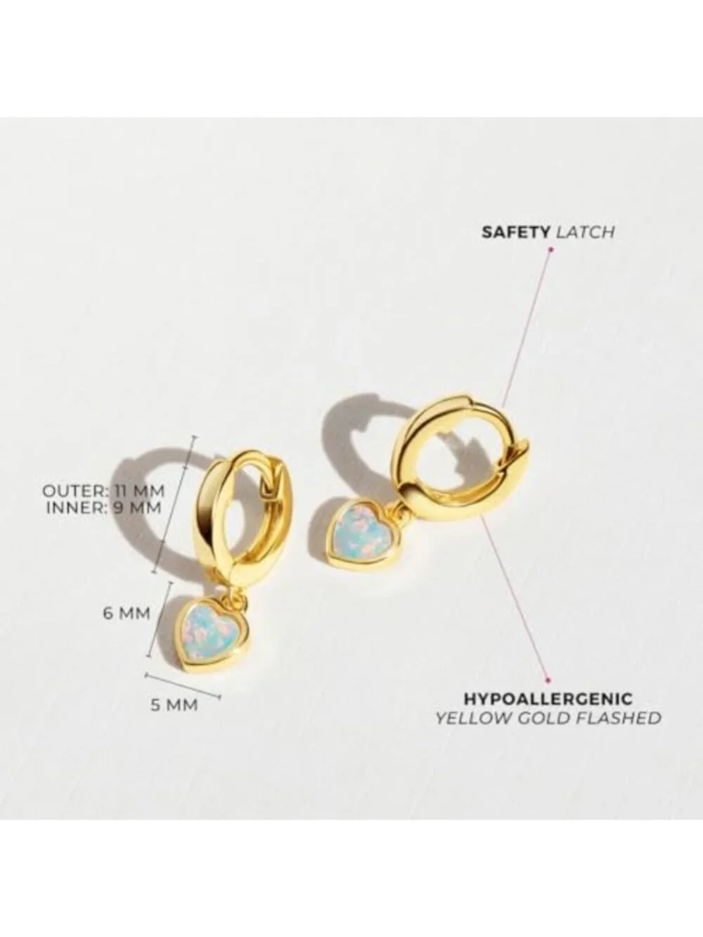 Sterling Silver Simulated Opal Heart Hoop Earrings for Girls - Trendy Jewelry